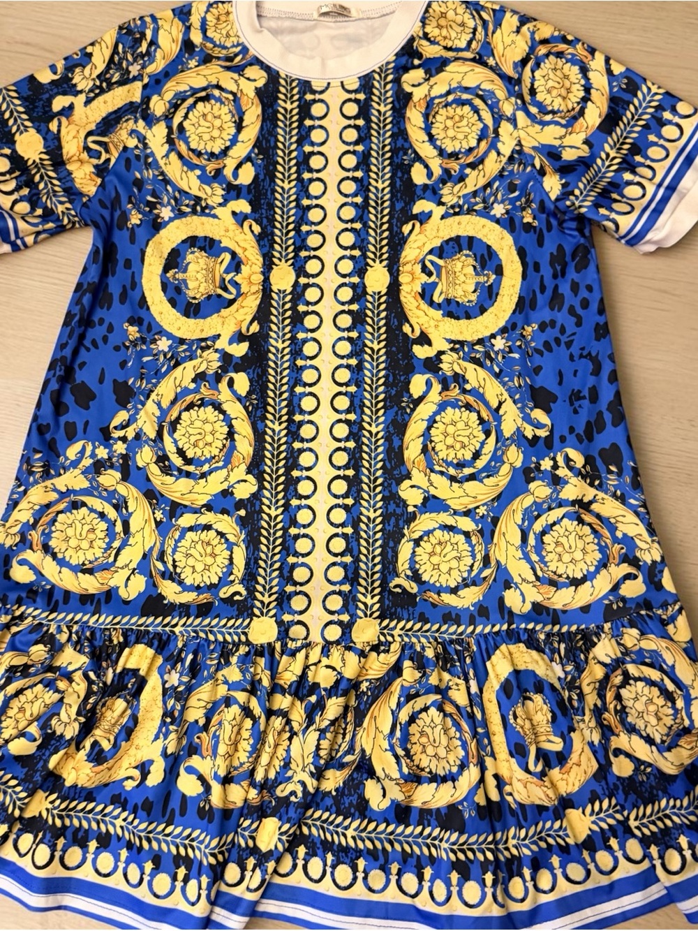Blue and Yellow Baroque Print Dress